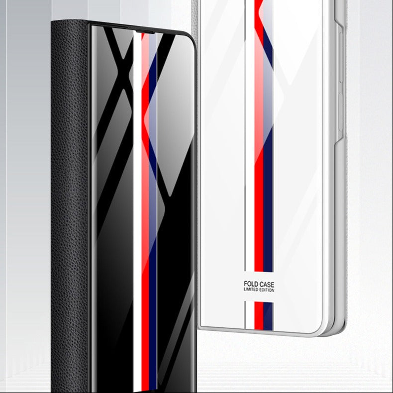 Galaxy Z Fold3 Luxury Colored Strap Glass Flip Case